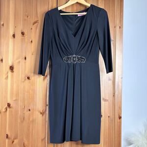 Eliza J V-Neck Dress Jewel Knee Length Women’s 10 Black Flowy A-Line Event Gala